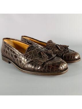 A.TESTONI Size 8.5 Brown Alligator Leather Moccasin Loafers